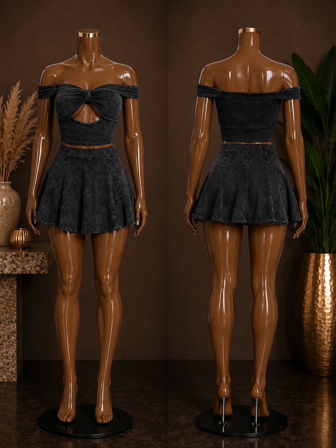 Black Off shoulder Skirt set